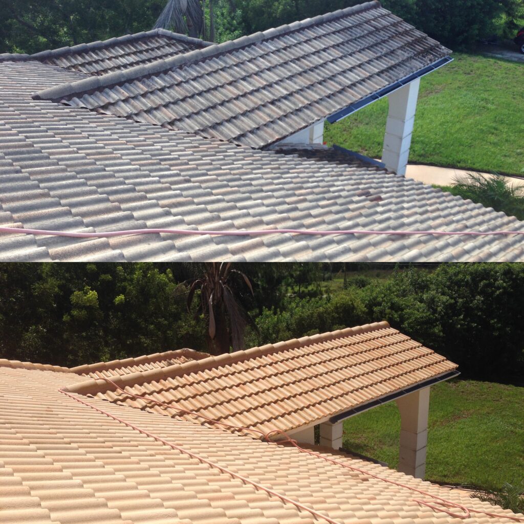 Cape Coral home exterior being prepared for painting after roof and surface cleaning